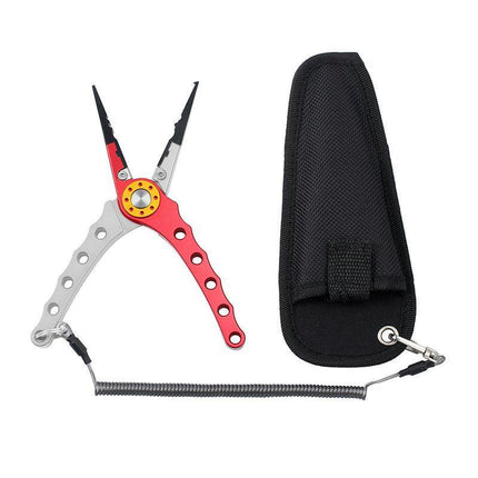 Aluminium Fishing Pliers Hook Remover Line Cutter Braid Mono Split Ring Fish Grip - Blue+Red.