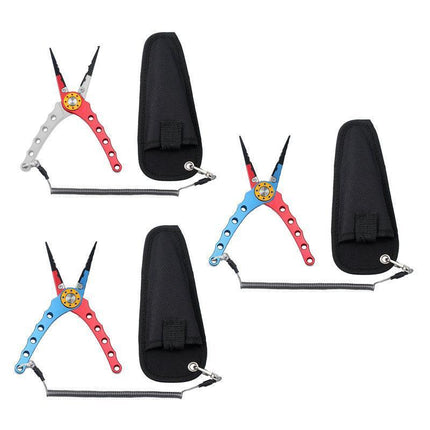 Aluminium Fishing Pliers Hook Remover Line Cutter Braid Mono Split Ring Fish Grip - Red+Silver.