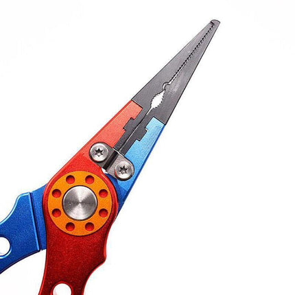 Aluminium Fishing Pliers Hook Remover Line Cutter Braid Mono Split Ring Fish Grip - Red+Silver.