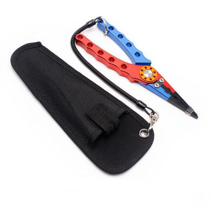 Aluminium Fishing Pliers Hook Remover Line Cutter Braid Mono Split Ring Fish Grip - Red+Silver.