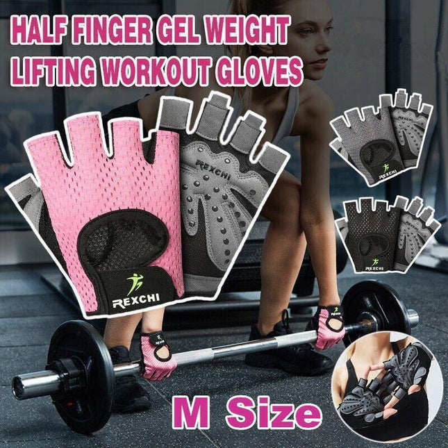 M Size Women Fitness Gym Training Gloves Half Finger Gel Weight Lifting Workout Gloves - Pink.