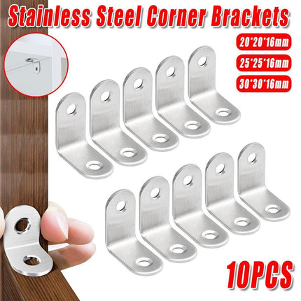 10pcs 90-degree L Type Angle Brackets Right Angle Fixed Support Furniture Connector - 25*25*16mm.