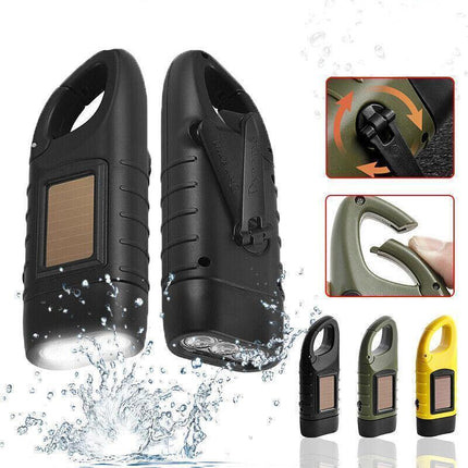 Hand Crank Solar Powered Rechargeable Led Camping Emergency Flashlight - Yellow.