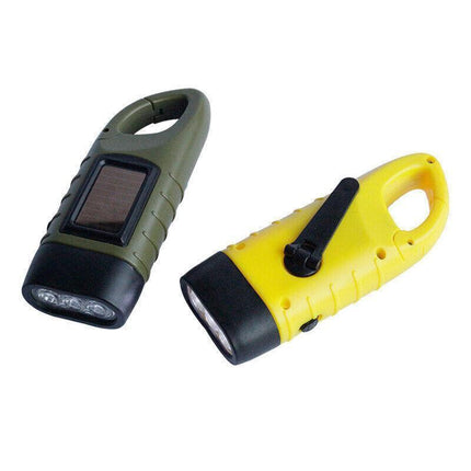 Hand Crank Solar Powered Rechargeable Led Camping Emergency Flashlight - Yellow.