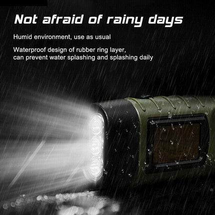 Hand Crank Solar Powered Rechargeable Led Camping Emergency Flashlight - Yellow.