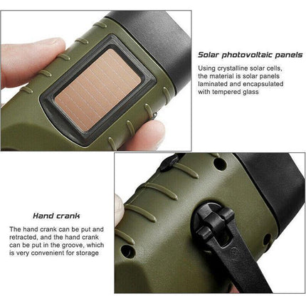 Hand Crank Solar Powered Rechargeable Led Camping Emergency Flashlight - Yellow.