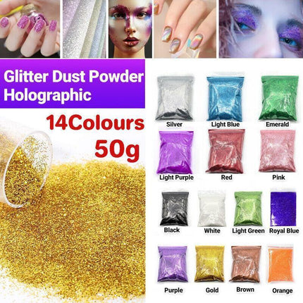 50G Fine Glitter Dust Powder Holographic Iridescent Metallic Body Nail Art Craft - Pink.
