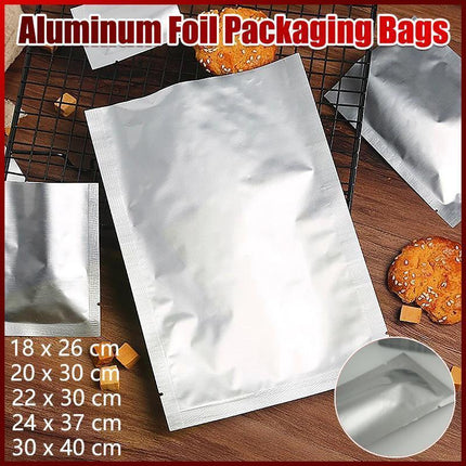 Silver Open Top Aluminum Foil Packaging Bags Heat Seal Vacuum Food Pouches - 22X30CM.