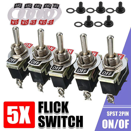5X Waterproof Toggle Flick Switch 250V On/Off Car Dash Light Metal 12 Volt Boot.