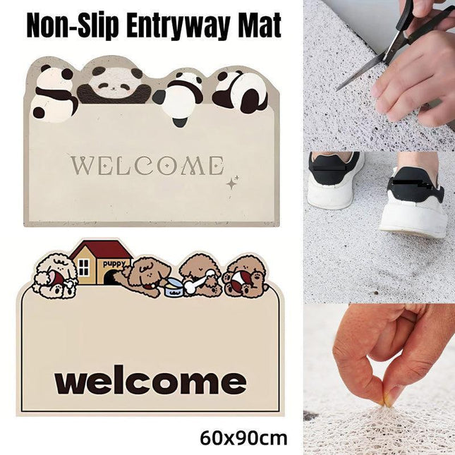 Cartoon Non Slip Household Silk Circle Floor Mat Durable Entryway Rug Can Be Cut - Panda.