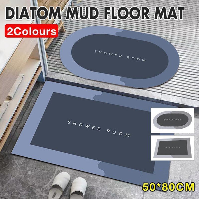 50x80CM Super Absorbent Floor Mat Soft Quick-Drying Non-Slip Diatom Mud Bath - Blue-Oval.