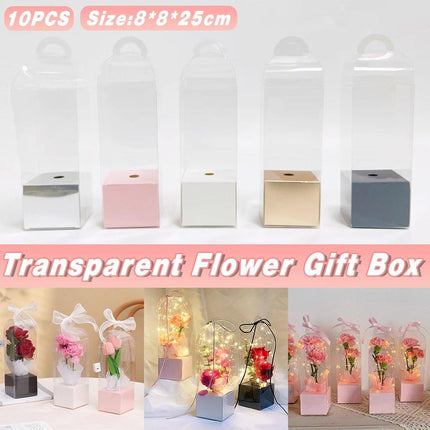 10pcs Bouquet Packaging Transparent PVC Flower Box Portable Floral Gift Boxes - Black.