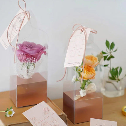 10pcs Bouquet Packaging Transparent PVC Flower Box Portable Floral Gift Boxes - Black.