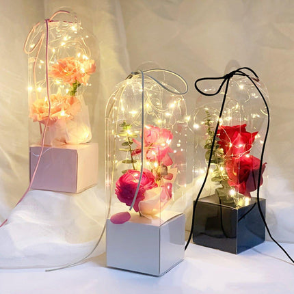 10pcs Bouquet Packaging Transparent PVC Flower Box Portable Floral Gift Boxes - Black.