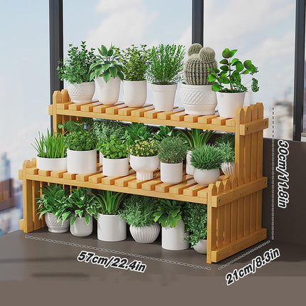 2 Tier Bamboo Plant Stand Flower Pot Rack Indoor Outdoor Patio Garden Shelf.