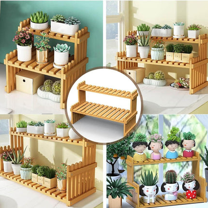 2 Tier Bamboo Plant Stand Flower Pot Rack Indoor Outdoor Patio Garden Shelf.