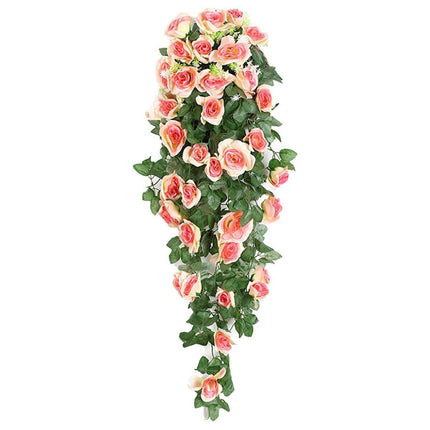 2PCS Artificial Rose Flower Garland Hanging Vine Home Wall Decor Fake Rattan - Red.