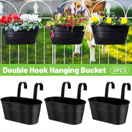 3pcs Double Hooks Hanging Planter Basket for Balcony Fence Outdoor Garden Pots.