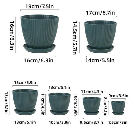 6PCS Simple Plastic Round Plant Pots Vertical Stripes Flower Pot Green Gardening - White.