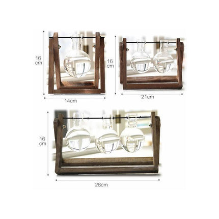 Wood Stand Glass Vase Terrarium Hydroponic Hanging Planter Home Decor - M With 2 Bottles.