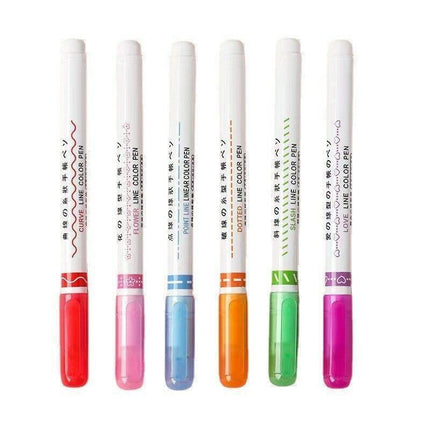 6PCS Dual Tip Line Drawing Pens – Fun Patterned Colour Markers Set.