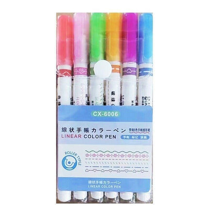 6PCS Dual Tip Line Drawing Pens – Fun Patterned Colour Markers Set.