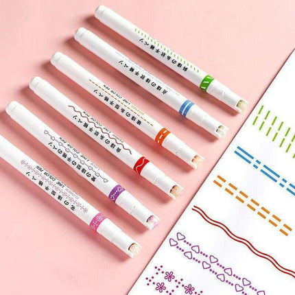 6PCS Dual Tip Line Drawing Pens – Fun Patterned Colour Markers Set.