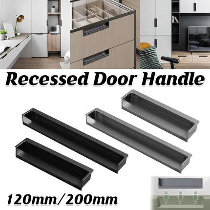 Hidden Recessed Cabinet Handle 120mm 200mm Slotted Drawer Door Pull Furniture - Grey-120mm.