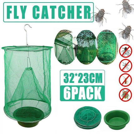 6PCS Reusable Hanging Fly Trap Net Cage Insect Catcher for Garden Farm Outdoor Use.