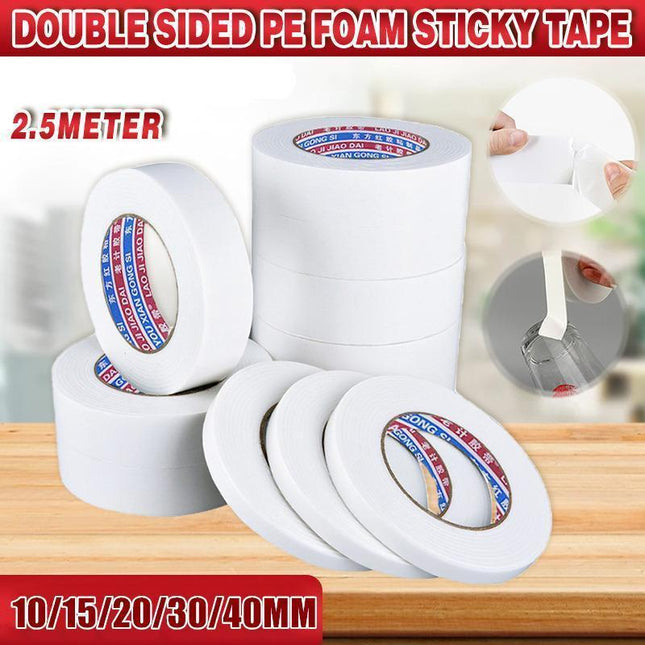 Double Sided White PE Foam Sticky Tape Mounting DIY Craft Strong Adhesive 2.5m - 20mm*2.5m.