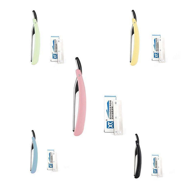 Old Shaver Razor Eyebrow Knife Folding Manual Shaver Holder Home Salon Tool Au - Pink+10PCS Blades.