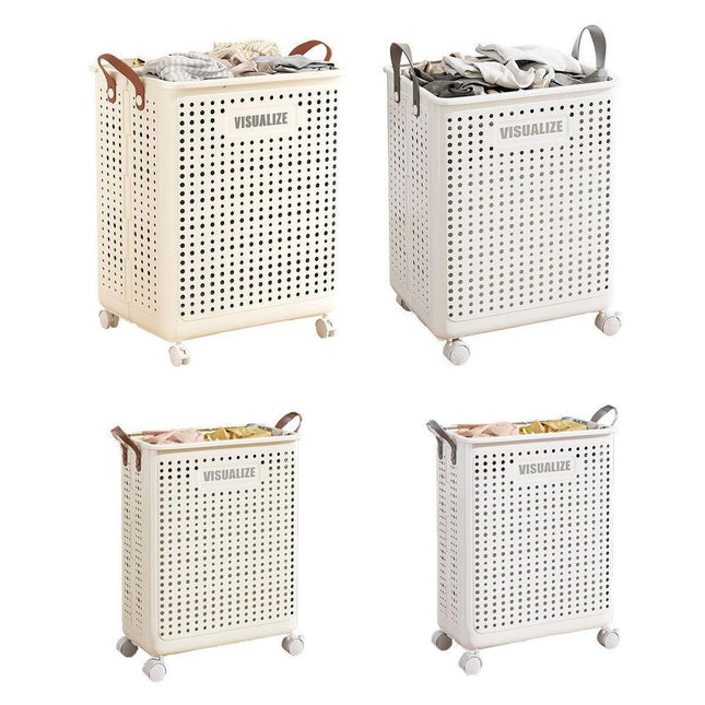 Folding Portable Laundry Basket Multifunctional Storage for Bathroom Household - M-Beige.