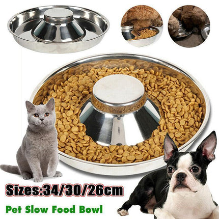 Stainless Steel Pet Bowl Slow Feeder Dish Puppy Dog Cat Food Feeding Weaning Bowl - L.