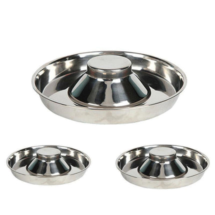 Stainless Steel Pet Bowl Slow Feeder Dish Puppy Dog Cat Food Feeding Weaning Bowl - L.