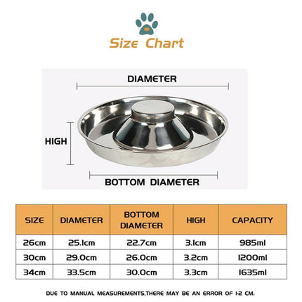 Stainless Steel Pet Bowl Slow Feeder Dish Puppy Dog Cat Food Feeding Weaning Bowl - L.