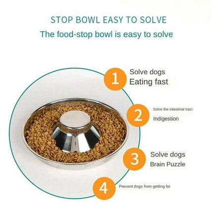 Stainless Steel Pet Bowl Slow Feeder Dish Puppy Dog Cat Food Feeding Weaning Bowl - L.