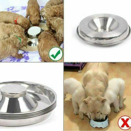 Stainless Steel Pet Bowl Slow Feeder Dish Puppy Dog Cat Food Feeding Weaning Bowl - L.