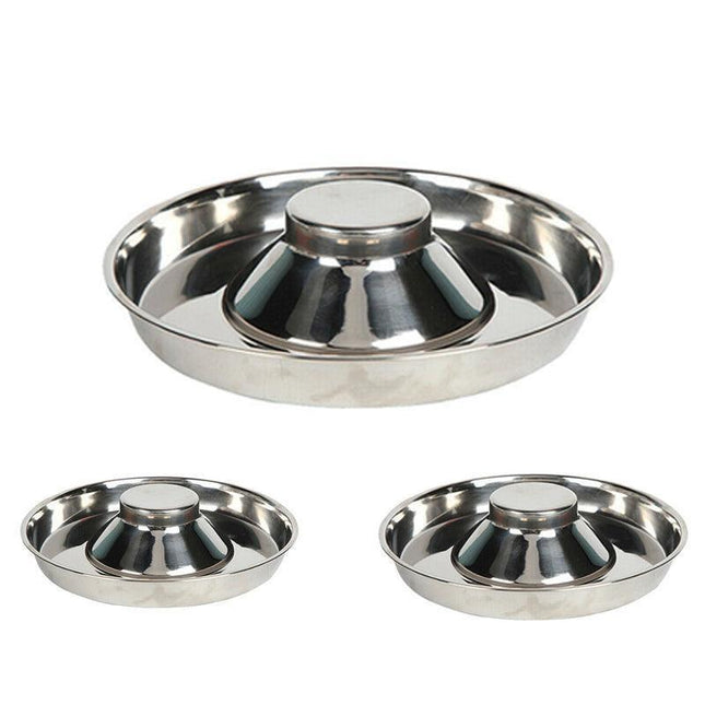Stainless Steel Pet Bowl Slow Feeder Dish Puppy Dog Cat Food Feeding Weaning Bowl - S.