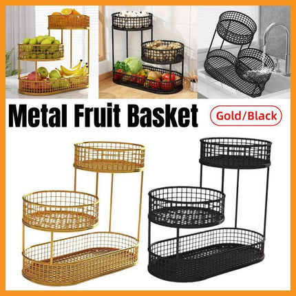 Luxury Multi-Layer Fruit Basket Snack Storage Rack Living Room Coffee Table - Gold.