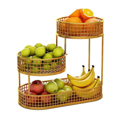 Luxury Multi-Layer Fruit Basket Snack Storage Rack Living Room Coffee Table - Gold.
