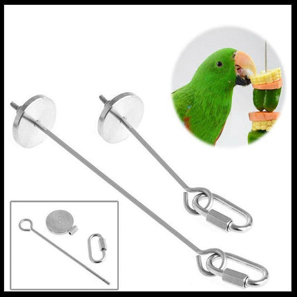 Pet Stainless Steel Bird Parrot Cage Skewer Food Meat Stick Spear Fruit Holder - 12CM.