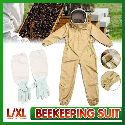 Full Beekeeping Suit Bee Suit Heavy Duty Leather Ventilated Keeping Gloves - L （with Gloves）.
