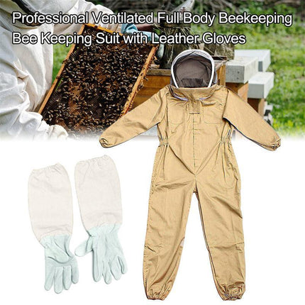 Full Beekeeping Suit Bee Suit Heavy Duty Leather Ventilated Keeping Gloves - L （with Gloves）.