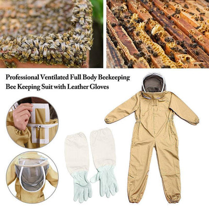 Full Beekeeping Suit Bee Suit Heavy Duty Leather Ventilated Keeping Gloves - L （with Gloves）.