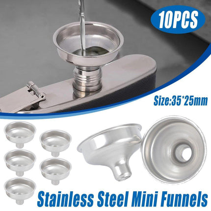 10 PCS Stainless Steel Small Funnel Set for Hip Flasks Camping Kitchen Use.