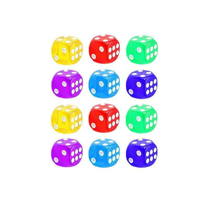 12-48PCS 6 Sided Games Dice Transparent Coloured Game Play Toy Bulk Board Game - 12PCS.