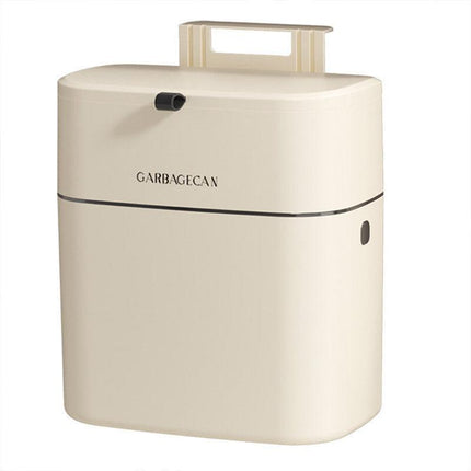 Wall Mounted Hanging Waste Bin with Lid Household Cabinet Trash Can Cream White.