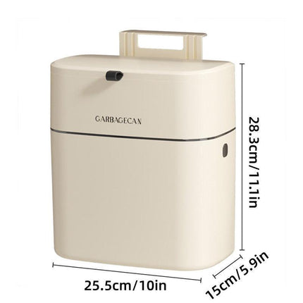 Wall Mounted Hanging Waste Bin with Lid Household Cabinet Trash Can Cream White.