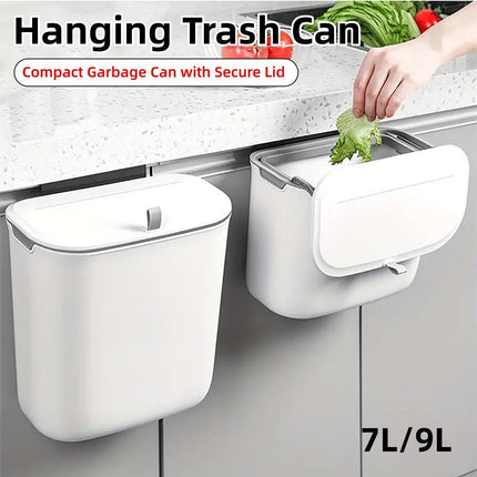 Wall Mounted Hanging Wastebasket with Sliding Lid for Kitchen and Bathroom Use - 9L.