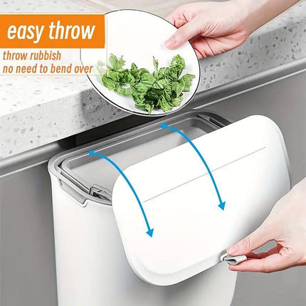 Wall Mounted Hanging Wastebasket with Sliding Lid for Kitchen and Bathroom Use - 9L.